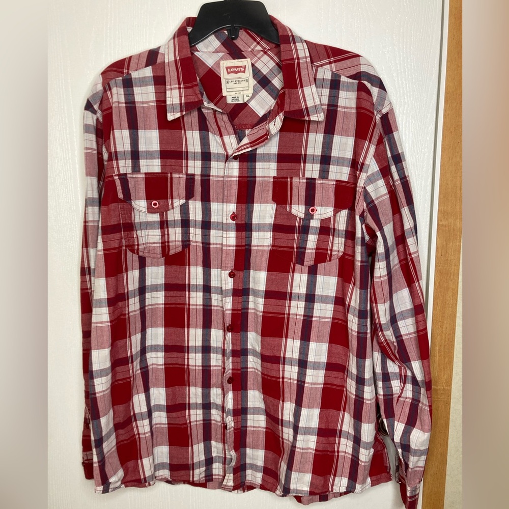 Levi's Long Sleeve Shirt Mens Button Up Red Plaid  Size XL